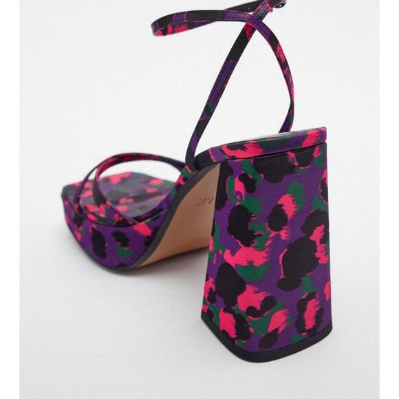 NWT Zara  COlourful Pink Purple Chuinky Block Heels Strappy Heels 8 - Picture 5 of 8